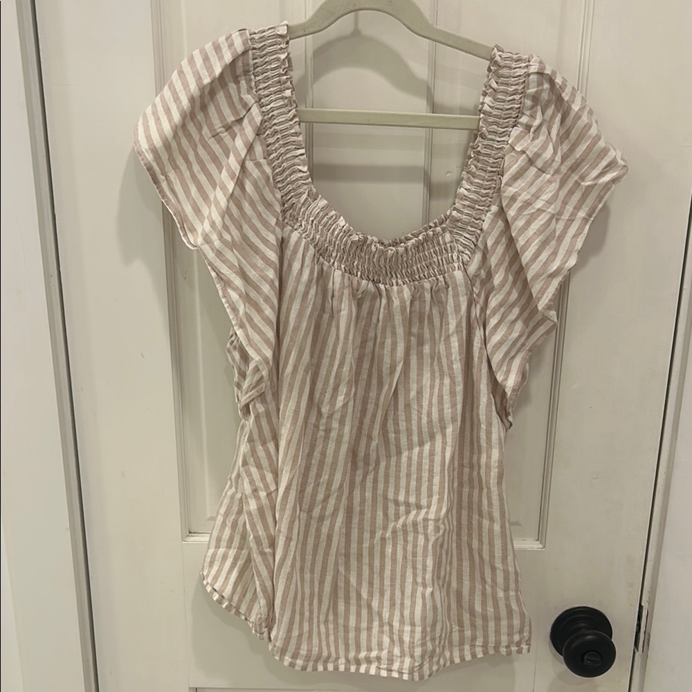 A New Day Tan Smocked Ruffle Blouse